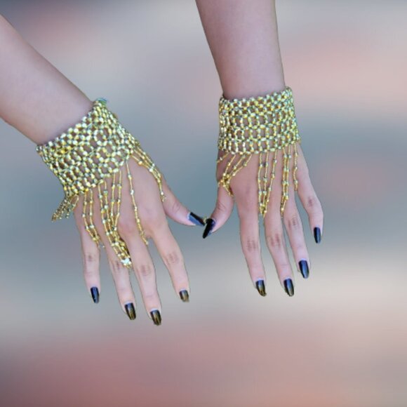 GOLD Sparkly Wrist Bracelet or Arm Cuff Stretch Bracelet Belly Dance - Picture 5 of 5